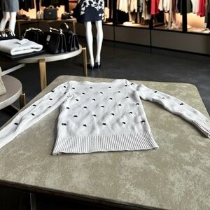 LOFT White Sweater with Black Dots